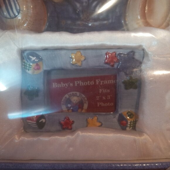 Blue Jean Teddy Bear Baby Boy Ceramic Coin Piggy Bank & Picture Frame Set - Picture 5 of 13